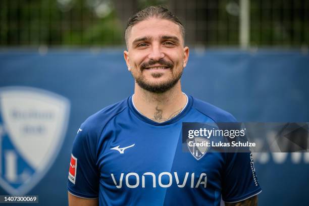 Konstantinos Stafylidis of VfL Bochum 1848 poses during the team presentation at training ground of Vonovia Ruhrstadion on July 07, 2022 in Bochum,...