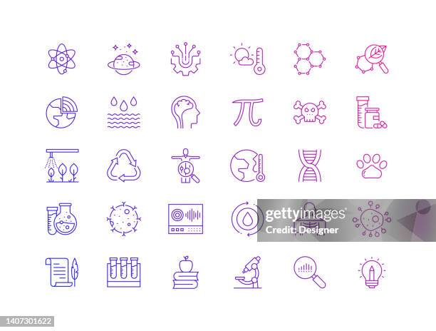 simple set of science related vector line icons. outline symbol collection - biotechnology icon stock illustrations