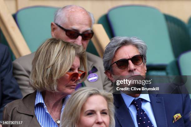 Nigel Havers and Georgiana Bronfman watch on prior to the Women's Singles Semi-Final match between Ons Jabeur of Tunisia and Tatjana Maria of Germany...