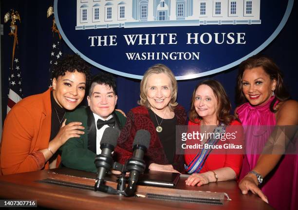 Lilli Cooper, Lea DeLaria, Hillary Clinton, Rachel Dratch and Vanessa Williams pose backstage at the hit play "POTUS: Or, Behind Every Great Dumbass...