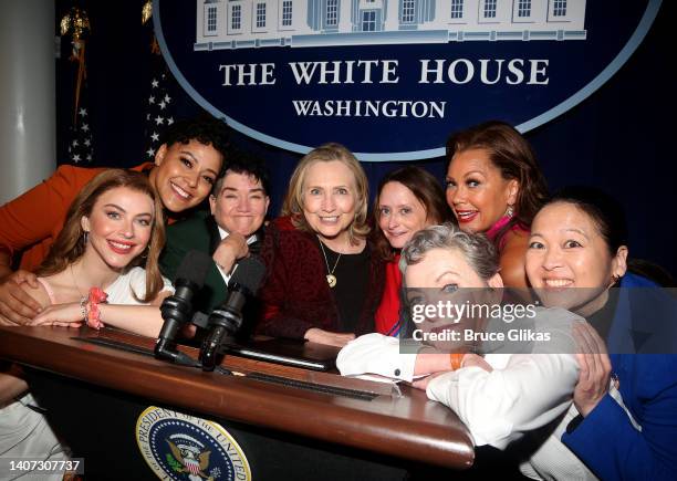 Julianne Hough, Lilli Cooper, Lea DeLaria, Hillary Clinton, Rachel Dratch, Julie White, Vanessa Williams and Suzy Nakamura pose backstage at the hit...