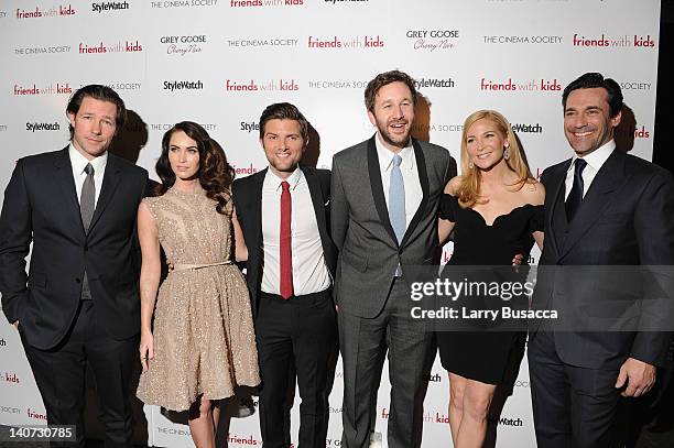 Ed Burns, Megan Fox, Adam Scott, Chris O'Dowd, director Jennifer Westfeldt and actor Jon Hamm attend the Cinema Society & People StyleWatch with Grey...