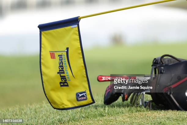 Detail view of a pin flag on the seventh green during the first round of the Barbasol Championship at Keene Trace Golf Club on July 07, 2022 in...