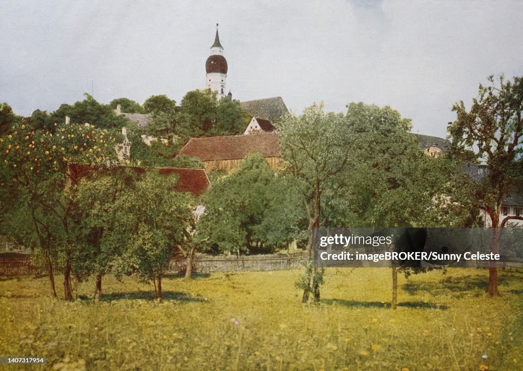 Historic photo of Andechs Monastery, Bavaria, Germany, Historic, digitally restored reproduction of a 19th century photo original