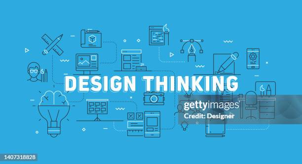 design thinking related modern line banner with icons - prototype stock illustrations