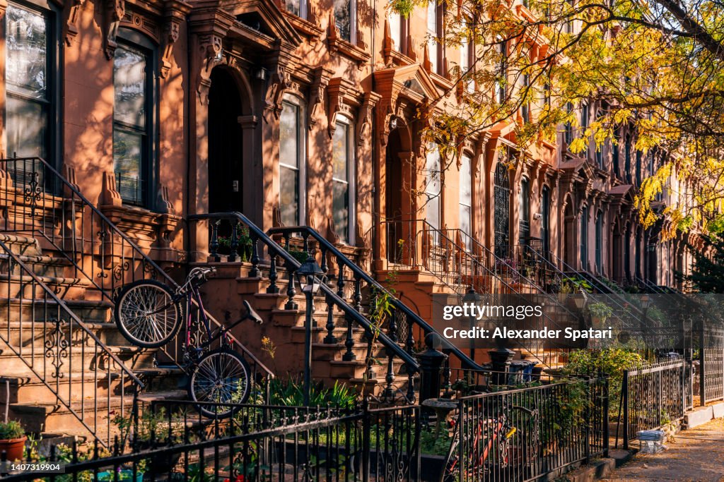 Residential brownstone houses in Brooklyn, New York City, USA
