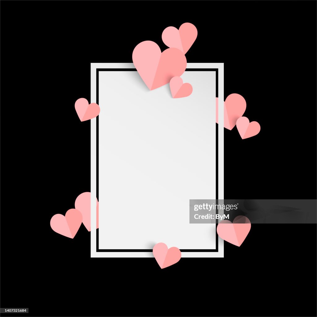 Love Frame Hearts And Blank White Rectangle Frame High-Res Vector ...