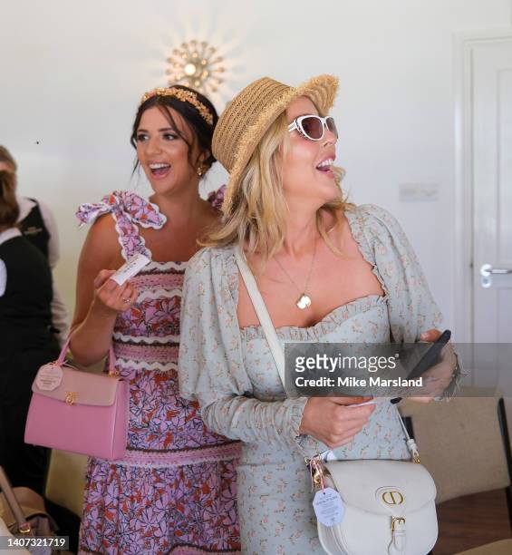 Lucy Mecklenburgh and Lydia Bright attend Ladies Day at the Newmarket Racecourse July Festival on July 07, 2022 in Newmarket, England.