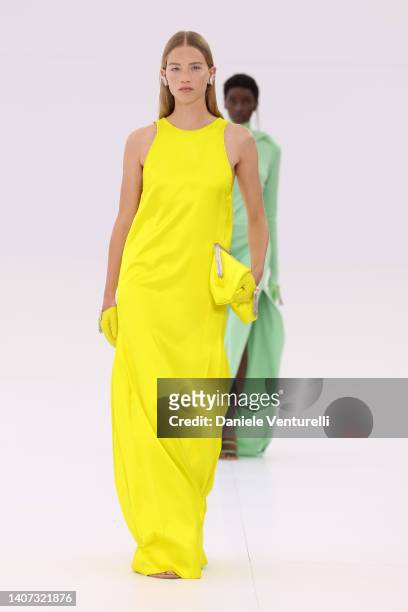 Model walks the runway during the Fendi Couture Haute Couture Fall Winter 2022 2023 show as part of Paris Fashion Week on July 07, 2022 in Paris,...