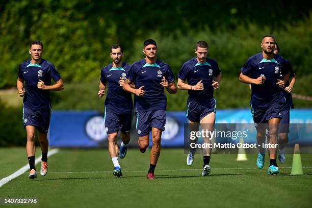 Players of FC Internazionale Milano in action during the FC Internazionale training session at the club's training ground Suning Training Center at...