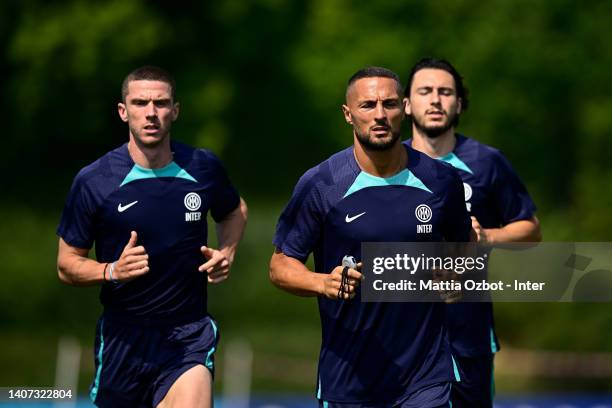 Danilo D'Ambrosio of FC Internazionale in action during the FC Internazionale training session at the club's training ground Suning Training Center...