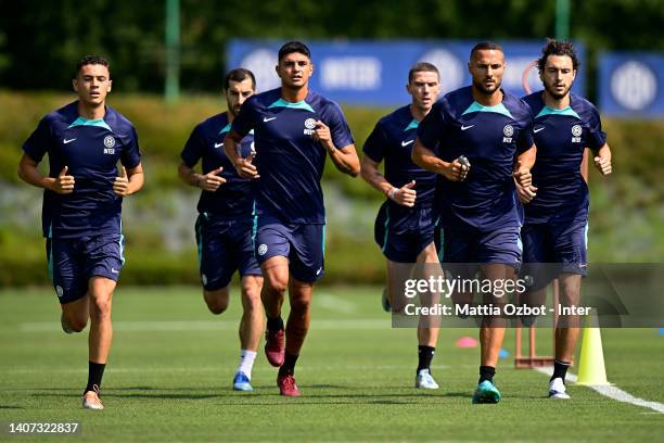 Players of FC Internazionale Milano in action during the FC Internazionale training session at the club's training ground Suning Training Center at...