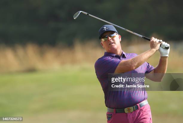 Points plays his second shot on the sixth hole during the first round of the Barbasol Championship at Keene Trace Golf Club on July 07, 2022 in...
