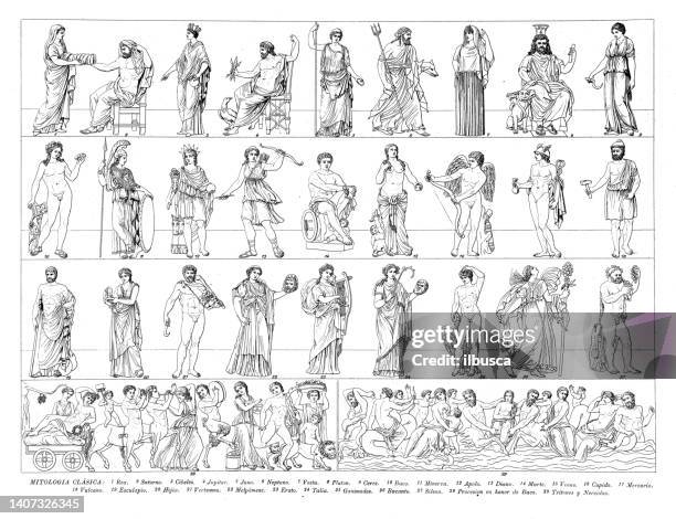 antike stichsammlung, zivilisation: griechische mythologie - greek people stock-grafiken, -clipart, -cartoons und -symbole