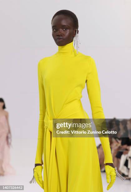 Model walks the runway during the Fendi Couture Haute Couture Fall Winter 2022 2023 show as part of Paris Fashion Week on July 07, 2022 in Paris,...