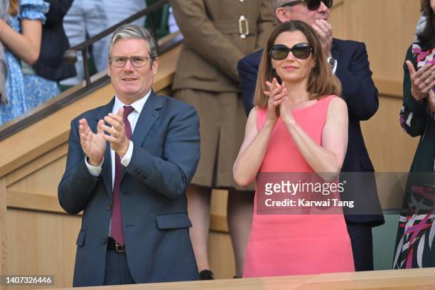 Keir Starmer and Victoria Starmer attend the Wimbledon Tennis Championships at the All England Lawn Tennis and Croquet Club on July 07, 2022 in...