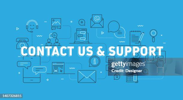 contact us and support related modern line banner with icons - contact us stock illustrations