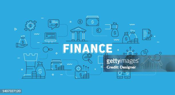 finance related modern line banner with icons - accounting background stock illustrations