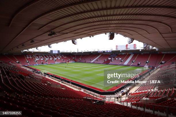 General view inside the stadium prior to the UEFA Women's Euro England 2022 group A match between Norway and Northern Ireland at St Mary's Stadium on...