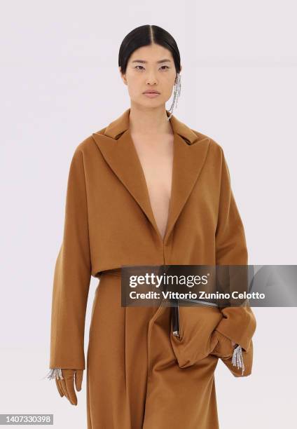 Model walks the runway during the Fendi Couture Haute Couture Fall Winter 2022 2023 show as part of Paris Fashion Week on July 07, 2022 in Paris,...