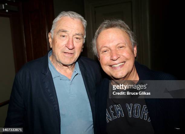 Robert De Niro and Billy Crystal pose backstage at the hit musical "Mr. Saturday Night" on Broadway at The Nederlander Theater on July 6, 2022 in New...