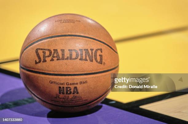 Detail view of a Spalding basketball during the NBA Pre Regular Season basketball game between the Miami Heat and the Phoenix Suns on 21st October...