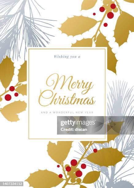 christmas holiday card with evergreen silhouettes. - mistletoe stock illustrations