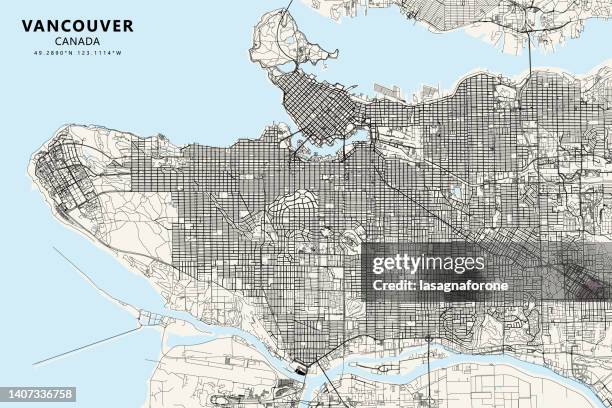 vancouver, bc, canada vector map - capilano suspension bridge stock illustrations
