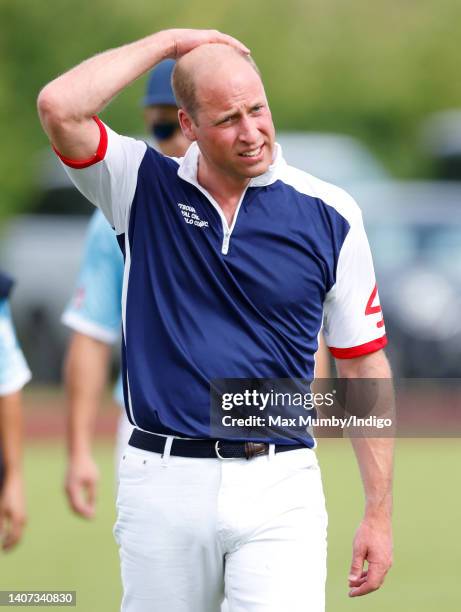 Prince William, Duke of Cambridge attends the Out-Sourcing Inc. Royal Charity Polo Cup at Guards Polo Club, Flemish Farm on July 6, 2022 in Windsor,...