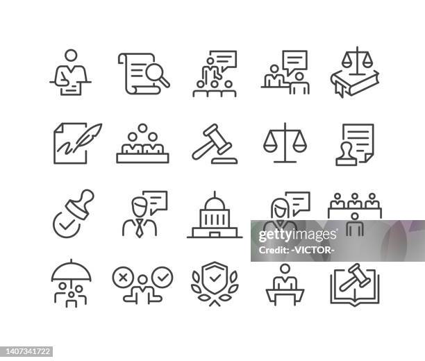 illustrazioni stock, clip art, cartoni animati e icone di tendenza di icone del campo - serie classic line - judge law