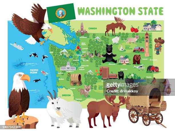 washington state travel map - tacoma washington stock illustrations