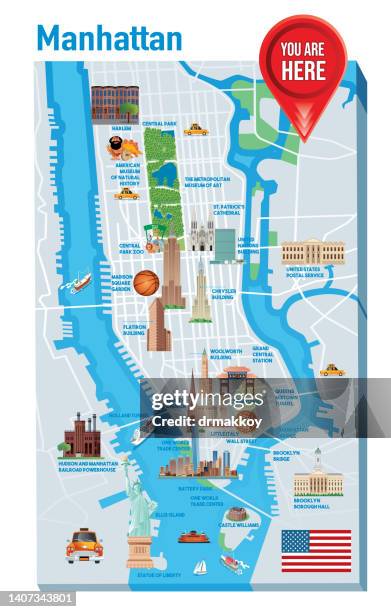 ilustrações, clipart, desenhos animados e ícones de mapa do guia de manhattan, você está aqui - museu