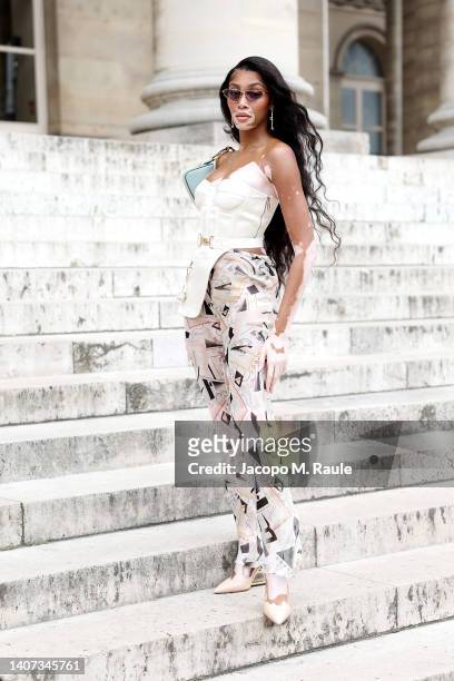 Winnie Harlow attends the Fendi Couture fashion show on July 07, 2022 in Paris, France.