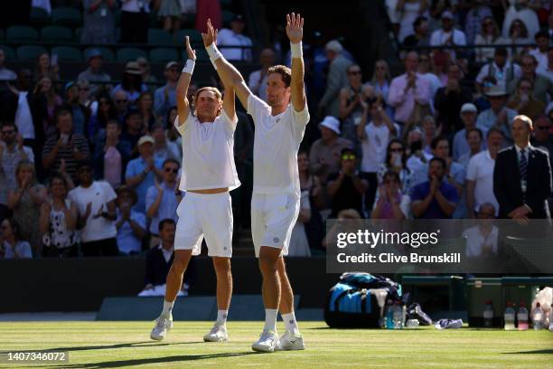 Matthew Ebden of Australia and Max Purcell of Australia acknowledge the crowd following their victory against Rajeev Ram of The United States and Joe...