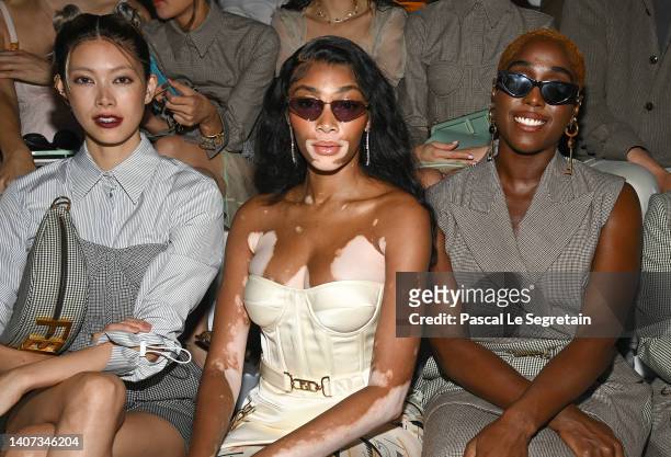 Hikari Mori, Winnie Harlow and Lashana Lynch attend the Fendi Couture fashion show on July 07, 2022 in Paris, France.