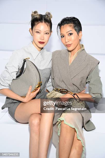 Hikari Mori and Molly Chiang attends the Fendi Couture fashion show on July 07, 2022 in Paris, France.