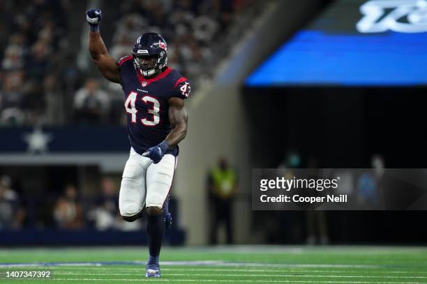 Neville Hewitt of the Houston Texans celebrates during an NFL game against the Dallas Cowboys at AT&T Stadium on August 21, 2021 in Arlington, Texas.