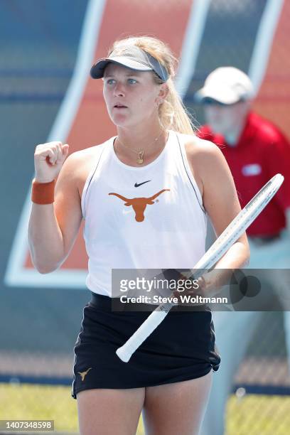Peyton Stearns of the Texas Longhorns reacts during the Division I Men’s and Women’s Singles and Doubles Tennis Championship held at the Khan Outdoor...