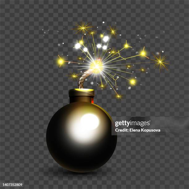 funkelnde feuerbombe im cartoon-stil auf isoliertem hintergrund. - fuse stock-grafiken, -clipart, -cartoons und -symbole