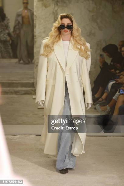 Model walks the runway during the Vetements Haute Couture Fall Winter 2022 2023 show as part of Paris Fashion Week on July 7, 2022 in Paris, France.