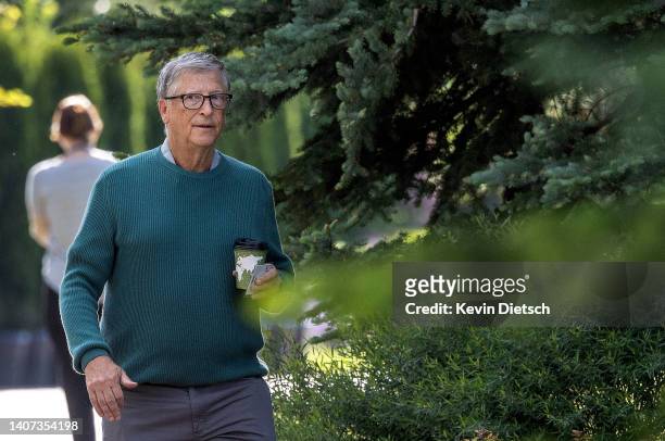 Bill Gates, co-founder of Microsoft and Chair of the Gates Foundation, walks to a morning session during the Allen & Company Sun Valley Conference on...