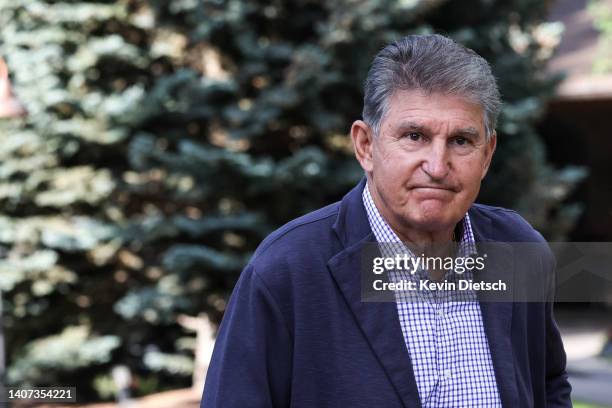 Sen. Joe Manchin walks to a morning session during the Allen & Company Sun Valley Conference on July 07, 2022 in Sun Valley, Idaho. The world's most...