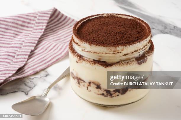 tiramisu in a jar - mascarpone stock pictures, royalty-free photos & images