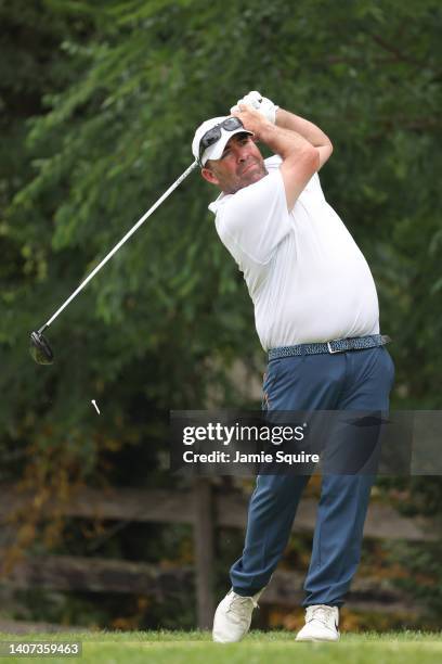 Kevin Stadler of the United States plays his tee shot on the seventh hole during the first round of the Barbasol Championship at Keene Trace Golf...