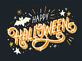 Happy Halloween vector lettering. Holiday lettering for banner. Happy Halloween poster, greeting card, party invitation. Vector illustration.