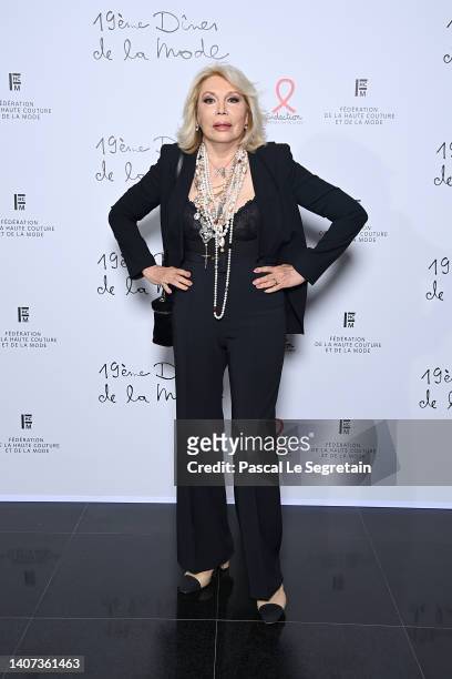 Amanda Lear attends the "Diner De La Mode" to benefit Sidaction at Pavillon Cambon Capucines on July 07, 2022 in Paris, France.