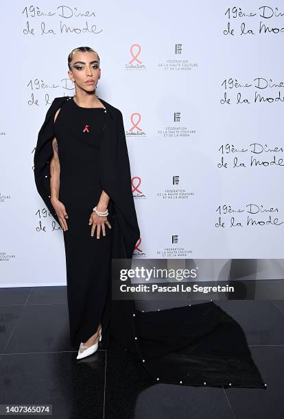 Bilal Hassani attends the "Diner De La Mode" to benefit Sidaction at Pavillon Cambon Capucines on July 07, 2022 in Paris, France.