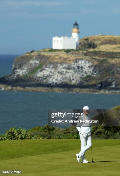 Tommy Fleetwood of England looks on from the 13th green during Day One of the Genesis Scottish Open at The Renaissance Club on July 07, 2022 in North...