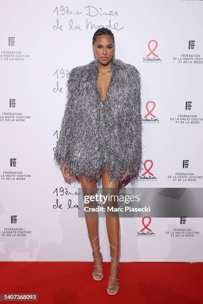 Cindy Bruna attends the "Diner De La Mode" to benefit Sidaction at Pavillon Cambon Capucines on July 07, 2022 in Paris, France.