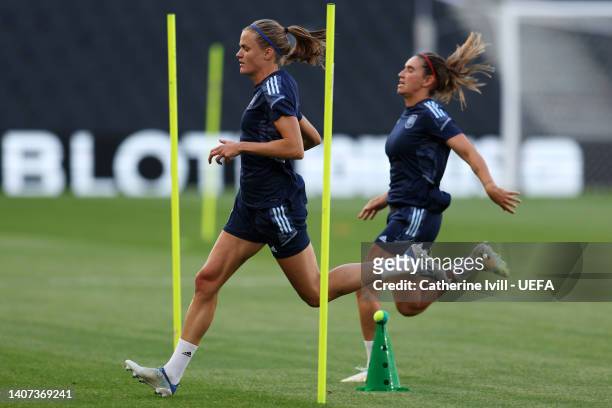 Irene Paredes of Spain trains during the UEFA Women's Euro 2022 Spain Training Session at Stadium mk on July 07, 2022 in Milton Keynes, England.
